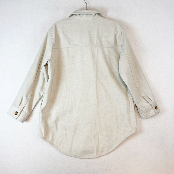 Old Navy Oversized Shacket Women's Sz L Cream Button Up Flannel Jacket Utility - Picture 4 of 7